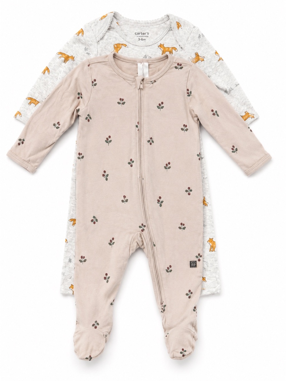 5 for $15!‎ Carter's Neutral Floral & Fox Print Footed One-Piece Set